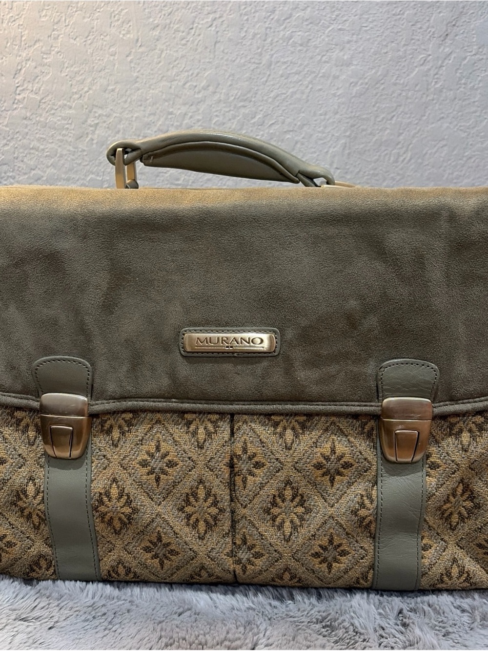 Murano Olive Green & Brown Patterned Men's Briefcase